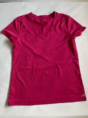 Womens BCG Hot Pink V-Neck Athletic T-Shirt Size L Activewear Gym Top